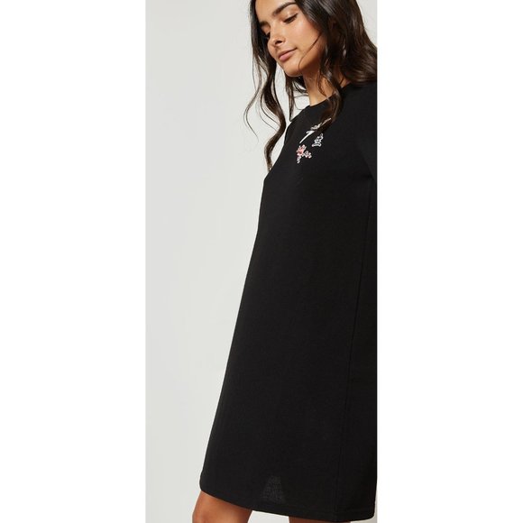 Mango Asian Chinese Oriental Japanese Black Crane Cherry Blossom Shift Dress XS - Picture 2 of 9